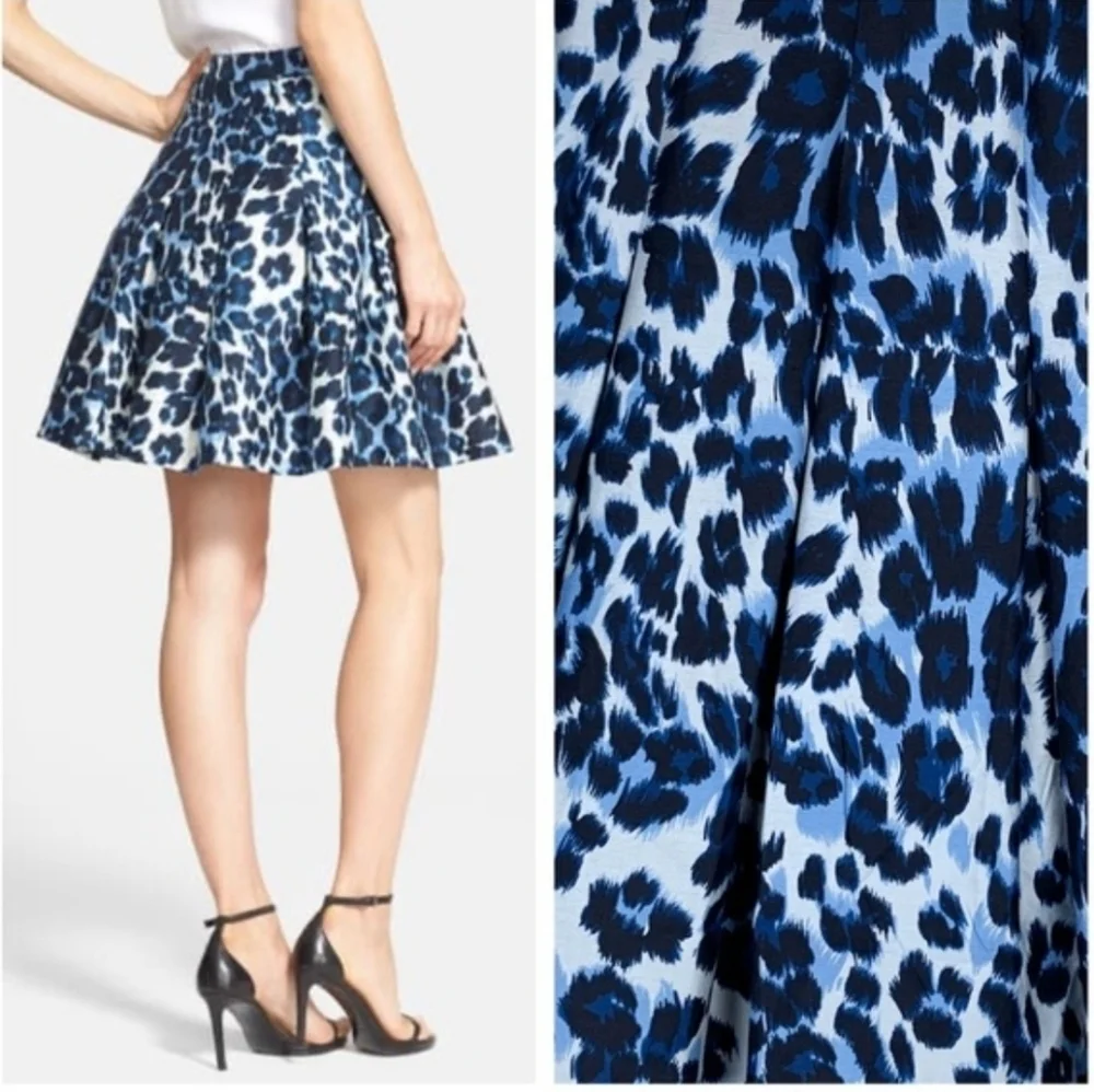 Diane Von Furstenberg Gamma Leopard Print Skirt Blue Silk Blend Mini Size 0 DVF